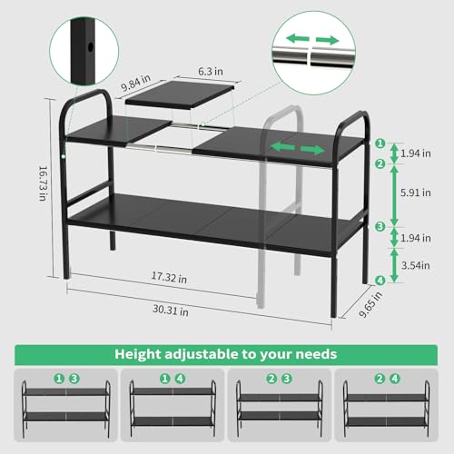 Expandable 2-Tier Under Sink Organizer, 8 Removable Plastic Boards, Tool-Free Installation (Black, 2-Tier 8 Boards)