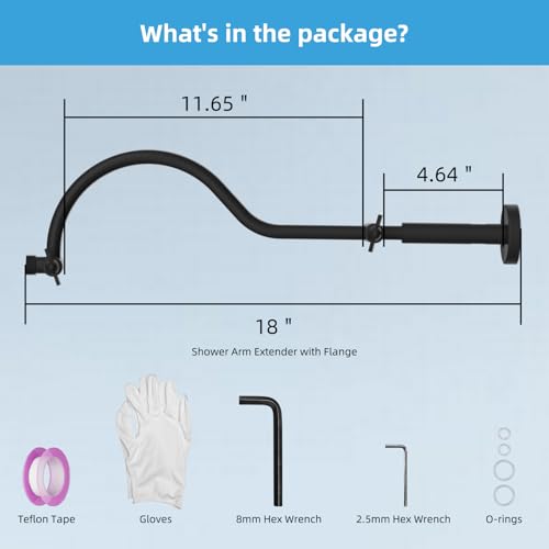 Hibbent All Metal Upgraded 18'' Shower Head Extension Arm, Matte Black | Shower Arm with Flange, Brass Flexible Height & Angle Adjustable Shower Extender with Lock Joint, Universal Connection - color: Matte Black
