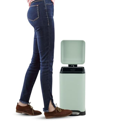 happimess Betty Retro Mini 3.2 Gal Step Trash Can, Pistachio Gelato | Soft-Close Lid, Removable Liner, Iron, Hands-Free Pedal, Satin Finish, Non-Skid Base, Built-In Damper, Modern, Minimalistic - color: Pistachio Gelato