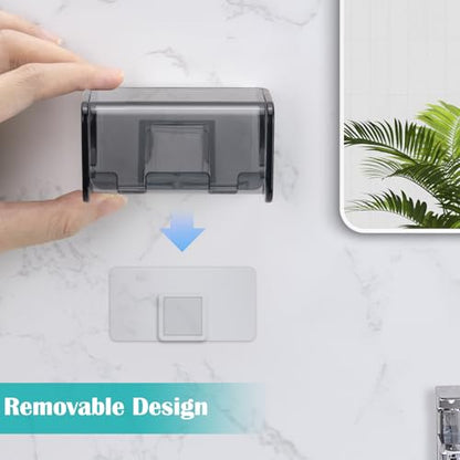 2 PCS Toothbrush Holders Wall Mounted with Cover (2, Transparent Black) | Wall mounted, Detachable, Easy to clean, Breathable, 2 Slots Self Adhesive Toothbrush Organizer for Bathroom - color: Transparent Black