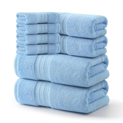 REDKISS 8 Piece Blue Towels Set - 100% Cotton Towels Set with 2 Large Bath Towels, 2 Hand, 4 Washcloths, 600 GSM Highly Absorbent Bath Towel Sets, Blue Quick Dry Shower Towel for Family Dorm Gym - color: Blue
