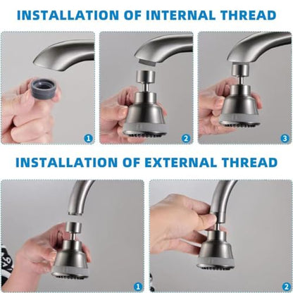 4 Spray Modes Faucet Aerator,360 Degree Faucet Sprayer Attachment,Big Angle Kitchen Faucet Aerator,Swivel Faucet Extender,Sink Sprayer Attachment for faucet,55/64 inch Female Thread (Brushed Nickel) - color: Brushed Nickel