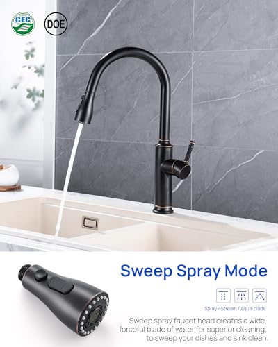 Pull Down Kitchen Faucet Sprayer Head Replacement Part, 15 Connectors, 3 Function Pull Out Sink Sprayer Replacement Nozzle, Kitchen Faucet Head Hose Spray Tap Spout,Oil Rubbed Bronze | 15 Connectors, 3 Function Pull Out Sink Sprayer Replacement Nozzle Par