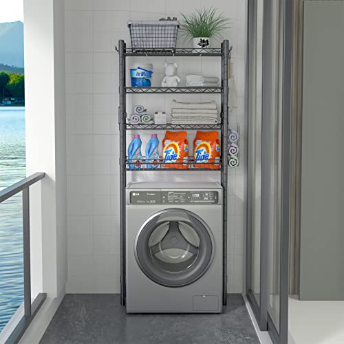 Hodonas Over The Toilet Storage Shelf, Gray, 26.97" x 9.84" x 67.32" | Sturdy Carbon Steel, 4 Tiers, Adjustable, Freestanding, Stable Above Toilet for Bathroom Storage, Easy to assemble - color: Grey-4 Tier