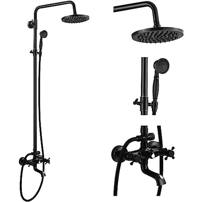 gotonovo Exposed Shower Faucet with Spout Oil Rubbed Bronze,Straight Pipe | Brass Bathroom Exposed Shower System,8’’ Rain Head,Swivel Tub Spout 2 Cross Handle,Adjustable Handheld Sprayer,Wall Mount - color: Bronze