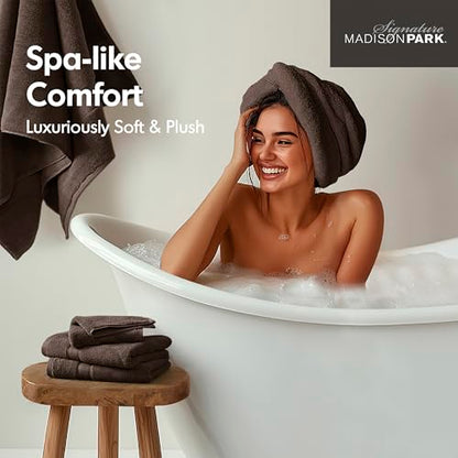 Madison Park 800GSM 100% Cotton Bathroom Bath Towel Set of 8, Brown | Long Staple, Highly Absorbent, Durable Hotel Spa Quality, Quick Dry, Double Stitched Hems, Lint Reducing, OEKO-TEX Certified - color: Brown, size: Multi-Sizes
