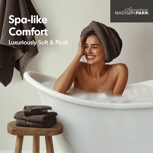 Madison Park 800GSM 100% Cotton Bathroom Bath Towel Set of 8, Brown | Long Staple, Highly Absorbent, Durable Hotel Spa Quality, Quick Dry, Double Stitched Hems, Lint Reducing, OEKO-TEX Certified - color: Brown, size: Multi-Sizes