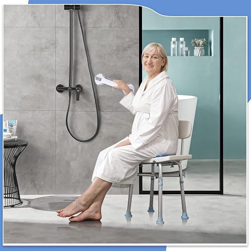 Strong Suction Grab Bars for Shower and Bathroom with 3 Suction Cups, Heavy Duty Safety Handles for Elderly and Seniors – No Drill Removable 2 Pack, Waterproof Non-Slip Bath Handr