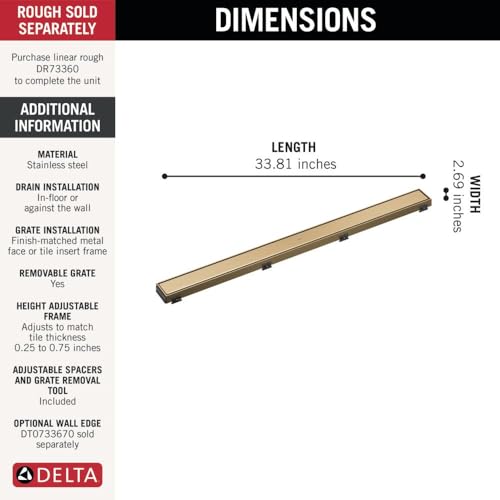 Delta Faucet 36-Inch Reversible Linear Shower Drain Trim in Champagne Bronze - color: Champagne Bronze