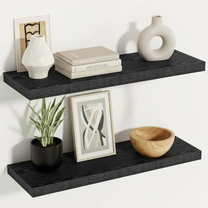 Vivelove 24 Inches Black Floating Shelves, 12 Inch Deep, Set of 2 | Invisible Brackets, Easy Mount Shelf with Hardware Kit, for Bathroom Bedroom Living Room Kitchen, Engineered Wood - color: Black, size: 23.6”wx12”dx1.5”h