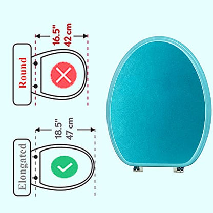 Elongated Toilet Seat Wood Toilet Seat Prevent Shifting with Zinc Alloy Hinges American Standard Size Toilet Seat Easy to Install also Easy to Clean(Elongated,Sparkling Sapphire Blue) - color: Sapphire Blue, size: Elongated