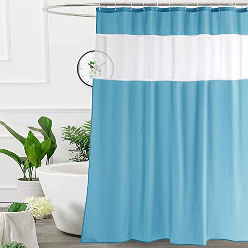 UFRIDAY Long Shower Curtain with Mesh Window 72 x75 inches,Light Blue Fabric Shower Curtain for Bathroom, Water Repellent,Rust Resistant Grommets, Fits Standard Bath Tub and Showers - color: Light Blue, size: 72"W x 75"L (Pack of 1)