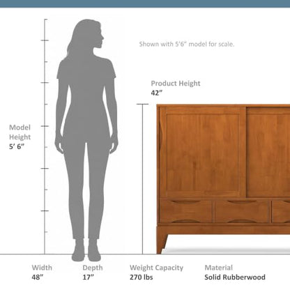 SIMPLIHOME Lowry 39" Wide Veneer and Metal Cabinet in Walnut Veneer - color: Teak Brown, size: 48 inch