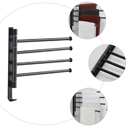 Gatuida Heavy Duty Wall-Mounted 4-bar Swivel Towel Rack Industrial Rustic Towel Holder for Bathroom Storage Black Rotatable Multi-arm
