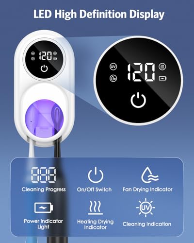 Toothbrush Sanitizer Holder, Upgraded UV Toothbrush Holder with Dual-Mode Clean & Fan Dry, LED Smart Screen, Auto-Inductive Cover, Toothbrush Wall Mounted Cleaner Organizer for Bathroom, Trip - color: White