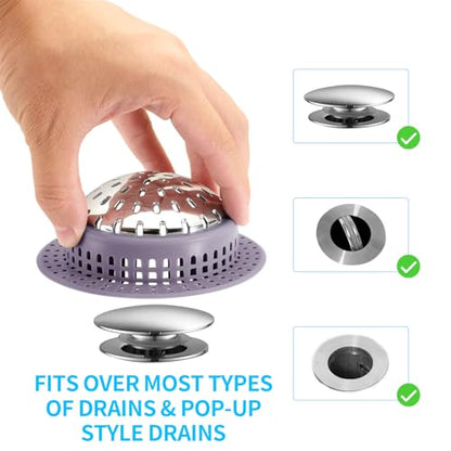 Aluvor Bathtub Drain Hair Catcher Shower Drain Cover Sink Drain Protector | Bathroom Sink & Bathtub Drain Strainer for Pop-Up & Regular Drains, purple - size: Large-Purple