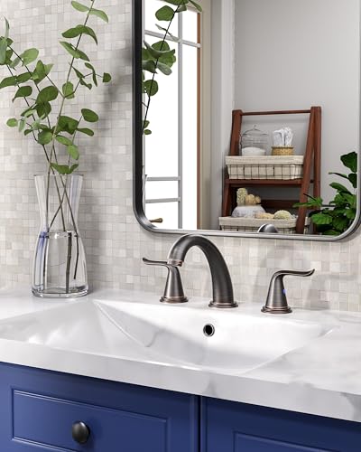WOWOW Widespread Bathroom Faucet Oiled Rubbed Bronze Bathroom Sink Faucet 3 Hole Vanity Faucets 2 Handle Basin Faucet 8 Inch Mixer Tap with Pop Up Drain and Supply Hose - color: Oiled-Rubbed Bronze