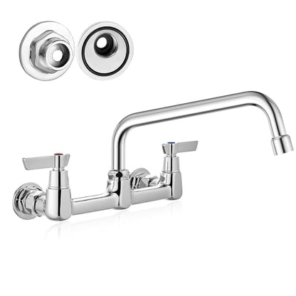 Airuida 8 Inch Chrome Polish Wall Mounted Kitchen Faucet with 10 Inch Spout | Commercial Sink Faucet,Dual Handles,Utility Sink Faucet,360° Swivel Spout - size: 10 Inches Spout