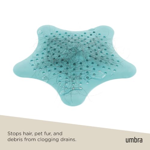 Umbra Starfish Hair Catcher, Fun Drain Cover Fits Most Standard Tub and Shower Drains, 6" Diameter, Lagoon Blue - color: Lagoon Blue
