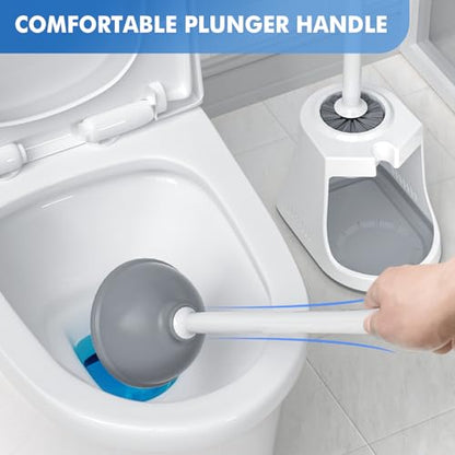LOVLOY Toilet Plunger and Brush, Bowl Brush and Heavy Duty Toilet Plunger Set with Ventilated Holder, 2-in-1 Toilet Brush and Plunger Combo for Bathroom Cleaning (2 Pack, White) - color: White