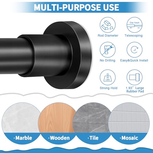 ZYRW Black Shower Curtain Rod 36-84 Inches (3-7ft) Non Rust Adjustable Shower Rod Spring Tension Non Slip No Drilling Stainless Steel Shower Rods for Bathroom Window - color: Matte Black, size: 36"-84"
