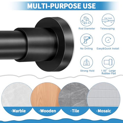 ZYRW Black Shower Curtain Rod 36-84 Inches (3-7ft) Non Rust Adjustable Shower Rod Spring Tension Non Slip No Drilling Stainless Steel Shower Rods for Bathroom Window - color: Matte Black, size: 36"-84"