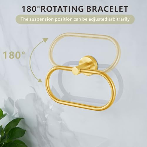 Towel Ring for Bathroom, Gold Towel Bar Hangers Wall Mount, Stainless Steel Hand Towel Holder, Modern Round Towel Hanger by Eolax - color: Gold