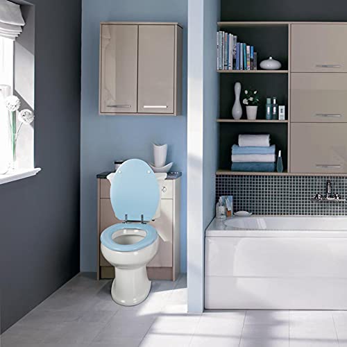 Angol Shiold Wood Toilet Seat, Zinc Alloy Hinges (Elongated, Blue) | Elongated Toilet Seat, Scratch Resistant Wood Surface, Easy to Install and Clean - color: Blue, size: Elongated