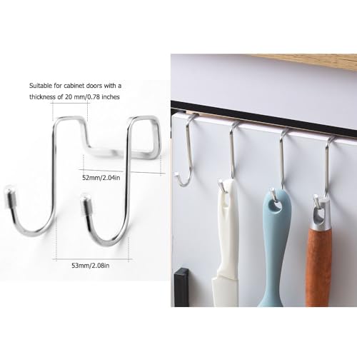 4 Pack Shower Door Hooks Stainless Steel Double Hooks Towel Hook Bathroom Squeegee Holder Over Glass Door Hook for Bathroom Semi-Frameless Sliding Shower Door Soap Saver Bag Pouch