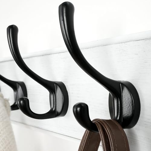 Coat Rack Wall Mount: 38-1/4" Long, Patented, Heavy-Duty, 10-Double-Hooks Wooden Hanger Rail for Winter Coats Hat Jacket Clothing, White & Black - color: White & Black, size: L=38.3"(1pcs)