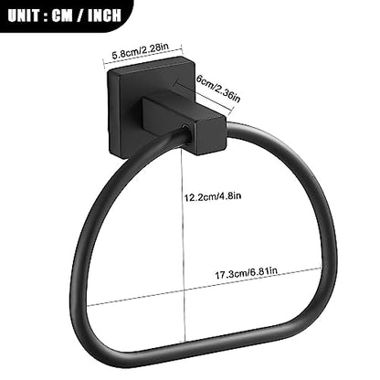 Leyden Matte Black Hand Towel Holder, Bathroom Towel Ring, Bath Hand Towel Hangers Wall Mounted Half Round Modern - color: Black