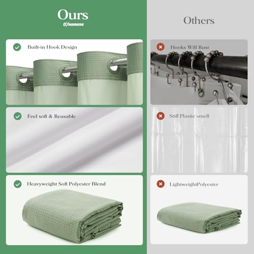 Sage Green Hook Free Waffle Shower Curtain & Snap-in Liner,72x75 | Less Time to install, 3 in 1 Fabric Shower Curtain and Liner Set with Magnets, Mesh Top Window, Shower Curtains for Bathroom - color: A Sage Green, size: 72"W x 75"L (Pack of 1)