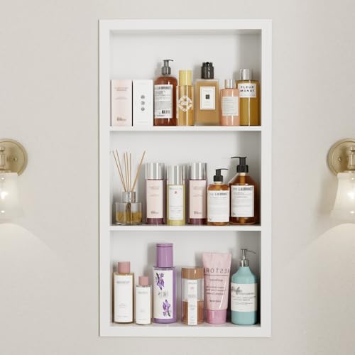 14x24 Medicine Cabinet Recessed Stainless Steel, 3-Tier, Medicine Cabinet Organizer,Stainless Steel Wall Niche, Bathroom Wall Cabinet, Recessed Bathroom Cabinet, Wall Cabinet - color: White, size: Classic 3-Tier