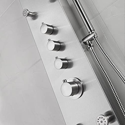 ANZZI Shower Head Panel Tower System | Fontan | Brushed Steel 6 Turbo | Free-Reign Euro Grip Handheld Sprayer With 60 In. Hose, Includes One 1 Donna Full Body One 1 Heavy Rain Six 6 - color: Brushed Steel, style: 6 Jets