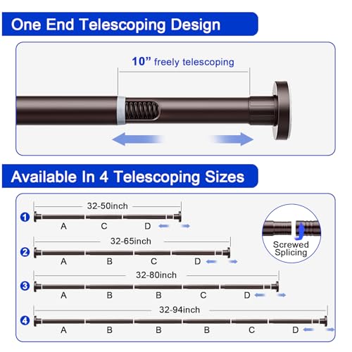 Ausemku Shower Curtain Rod 32-80 Inch Adjustable - 1 Inch Diameter Heavy Duty No drill Spring Tension Shower Rod, Non-Slip Rustproof Telescopic Rod for Bathroom, Brown - color: Brown, size: 32-80 Inches