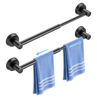 Suction Cup Towel Bar 14.6-24" Stainless Steel No Drill Towel Rack | Strong suction cups attach firmly to smooth tiles, glass, and mirrors—no drilling needed - color: 2pcs Black