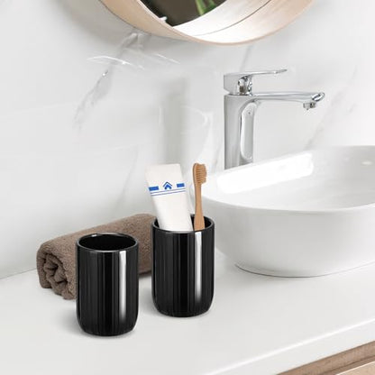 Bathroom Tumbler Cup Ceramic 12.6oz Reusable Toothbrush Cup 375ml, Toothbrush Holder for Your Bathroom (Black) - color: Stripe-black, size: 1pcs