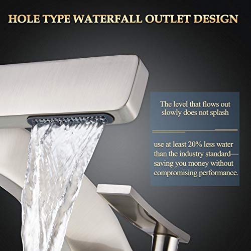becola Bathroom Sink Waterfall Faucet,Solid Brass Single Handle Hot and Cold Water Mixer Tap, Lavatory Vanity Sink Faucet Including Two US Standard 3/8" Hoses(Brushed Nickel) - color: Brushed Nickel