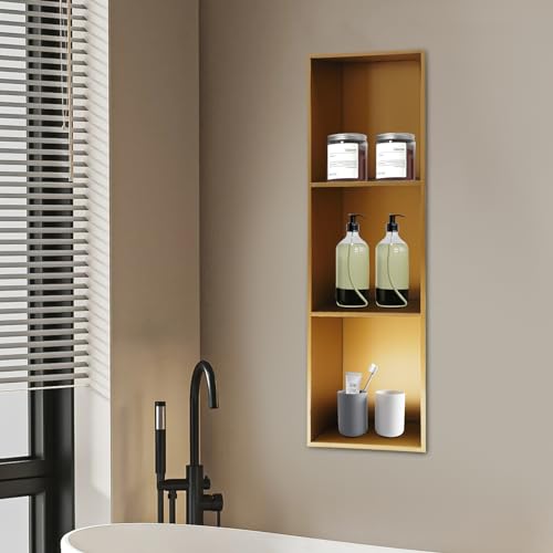 3-Tier Modern Stainless Steel Shower Niche, Titanium Gold, 11" X 35", Recessed Vertical Shower Niche for Storage Soap Shampoo - color: Titanium Gold