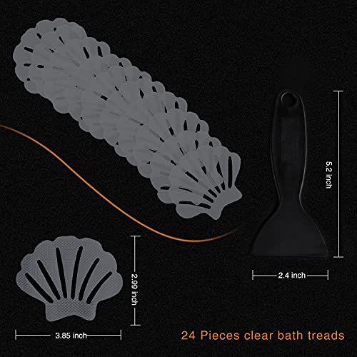 Secopad Non-Slip Bathtub Stickers, 24 PCS Shell Safety Bathroom Tubs Showers Treads Adhesive Decals Scraper (Gray) - color: Gray