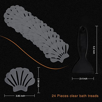 Secopad Non-Slip Bathtub Stickers, 24 PCS Shell Safety Bathroom Tubs Showers Treads Adhesive Decals Scraper (Gray) - color: Gray