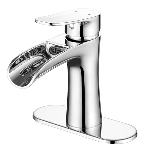 VOTON Chrome Bathroom Faucets Single Handle Waterfall Sink Faucet One Hole or Three Holes with Deck Mount Vanity Farmhouse RV Vessel Basin Faucet - color: B-Chrome, style: Without Drain