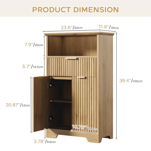 Fluted Buffet Cabinet with Storage, Modern Coffee Bar Cabinet | With Drawer & Adjustable Shelf, Wood Sideboard Cabinet for Kitchen, Bathroom, Entryway and Living Room Natural - color: Natural