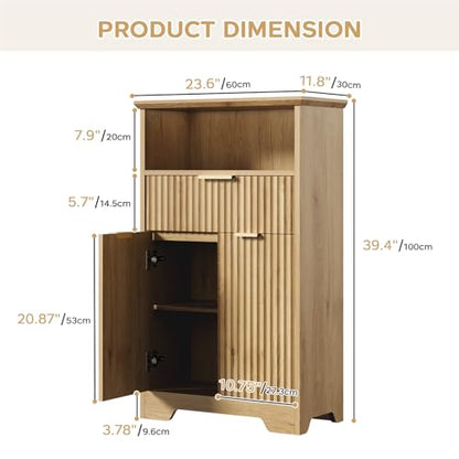 Fluted Buffet Cabinet with Storage, Modern Coffee Bar Cabinet | With Drawer & Adjustable Shelf, Wood Sideboard Cabinet for Kitchen, Bathroom, Entryway and Living Room Natural - color: Natural