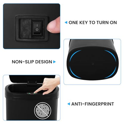 13 Gallon Trash Can | 50L Sensor Automatic Kitchen Trash Can with Lid | Touchless Garbage Bin Odor-Control for Kitchen, Office, Bedroom, Living Room (1 Pack, Black) - color: Black