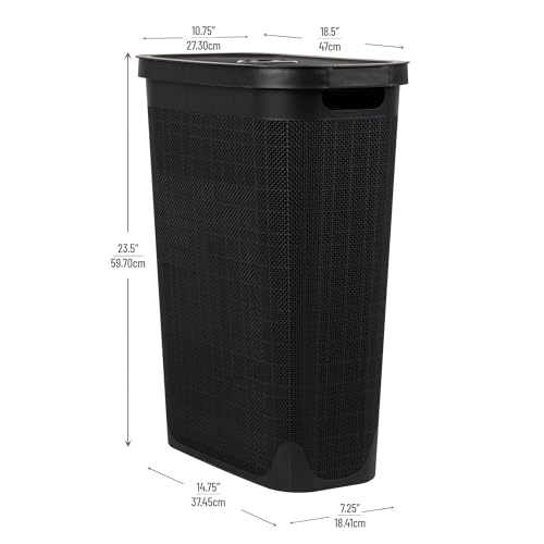 Mind Reader Slim Laundry Hamper with Lid, 40L Clothes Basket, Linen Design, Plastic, Black - color: Black