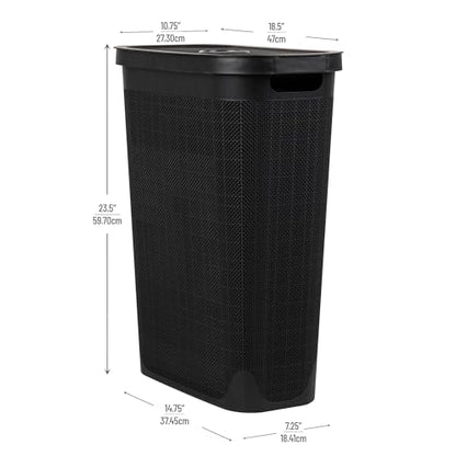 Mind Reader Slim Laundry Hamper with Lid, 40L Clothes Basket, Linen Design, Plastic, Black - color: Black