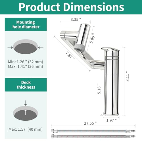 Modern Bathroom Faucet 1 Hole with Temperature Display, Chrome | Batteries-Free, 1080° Rotatable Single Hole Bathroom Faucet, Single Handle Bathroom Vanity Faucets, 2 Spray Modes - color: Chrome