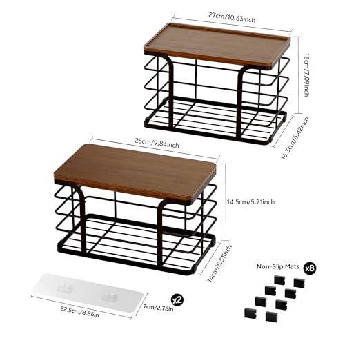 2 Pack Storage Stackable Kitchen Laundry Pantry Organizers,Wall Mount Trash Bag Holder Dispenser with Bamboo Top Countertop Organizer,Brown - color: 2 Pack-L&S Brown