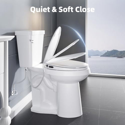 Bidet Toilet Seat, Soft Close Toilet Seat, Button control Feminine/Posterior Wash Switch, Knob Control Water Pressure,White Bidet Seat Attachment with Brass inlet (Elongated-D) - color: White / OVAL Black Buttons, size: Elongated